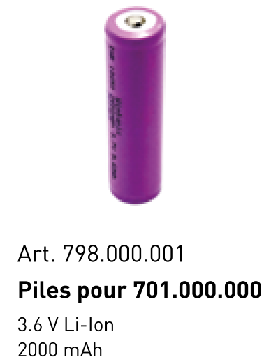 Batterie, 3.6 V, 2000 mAh, Li-Ion 18650, pour lampe LED COMPACT 500 Art. 701.000.000 - KRAFTWERK