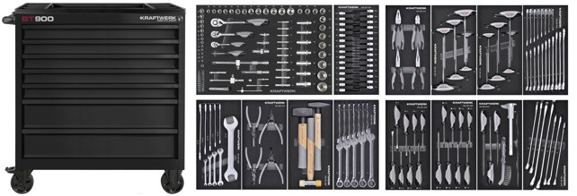 BT LINE Servante d?atelier BT900, 7 tiroirs, noir, 211 outils - KRAFTWERK