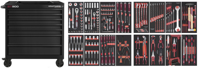 BT LINE Servante d?atelier BT900, 7 tiroirs, noir, 241 outils - KRAFTWERK
