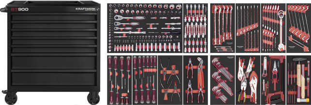 BT LINE Servante d?atelier BT900, 7 tiroirs, noir, 291 outils - KRAFTWERK