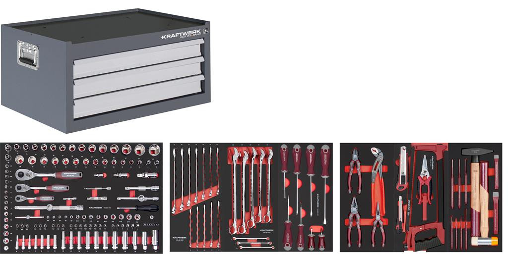 Coffre pour servante BT700 - 3 tiroirs avec 189 outils - KRAFTWERK