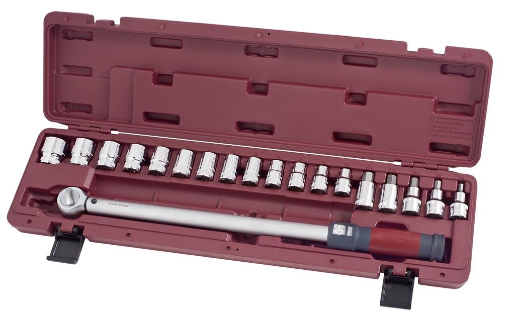 Coffret de clé dynamométrique réversible à déclenche ment sensoriel 1/2" 65-335 Nm 19 pièces - KRAFTWERK