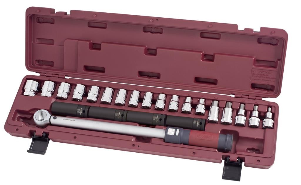 Coffret de clé dynamométrique réversible à déclenchement sensoriel 1/2" 40-200 Nm 23 pièces - KRAFTWERK
