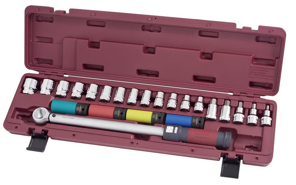 Coffret de clé dynamométrique réversible à déclenchement sensoriel 1/2" 40-200 Nm 23 pièces - KRAFTWERK