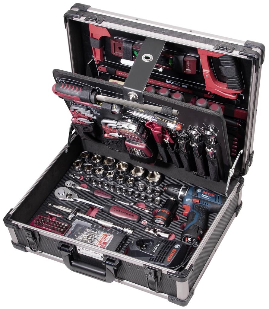 Coffret d?outils Pro Line avec perceuse/ visseuse sans fil BOSCH, 1/4?+ 1/2?, 264 pièces - KRAFTWERK