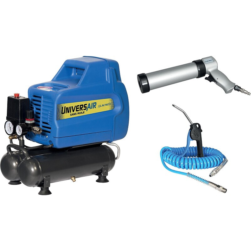 Ensemble compresseur d'air électrique monobloc sans huile 2 x 2,6L 1,5 cv - LACME