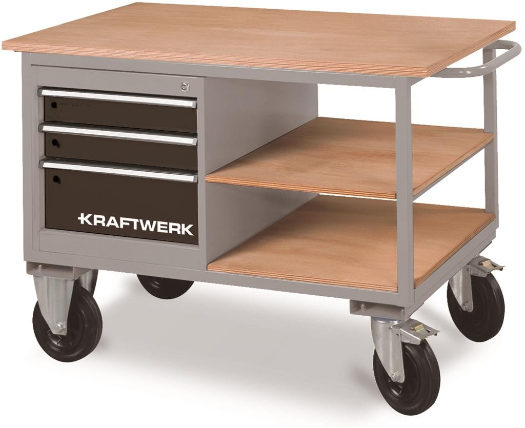 Etabli d'atelier à roulettes 3 tiroirs et 2 étagères - KRAFTWERK