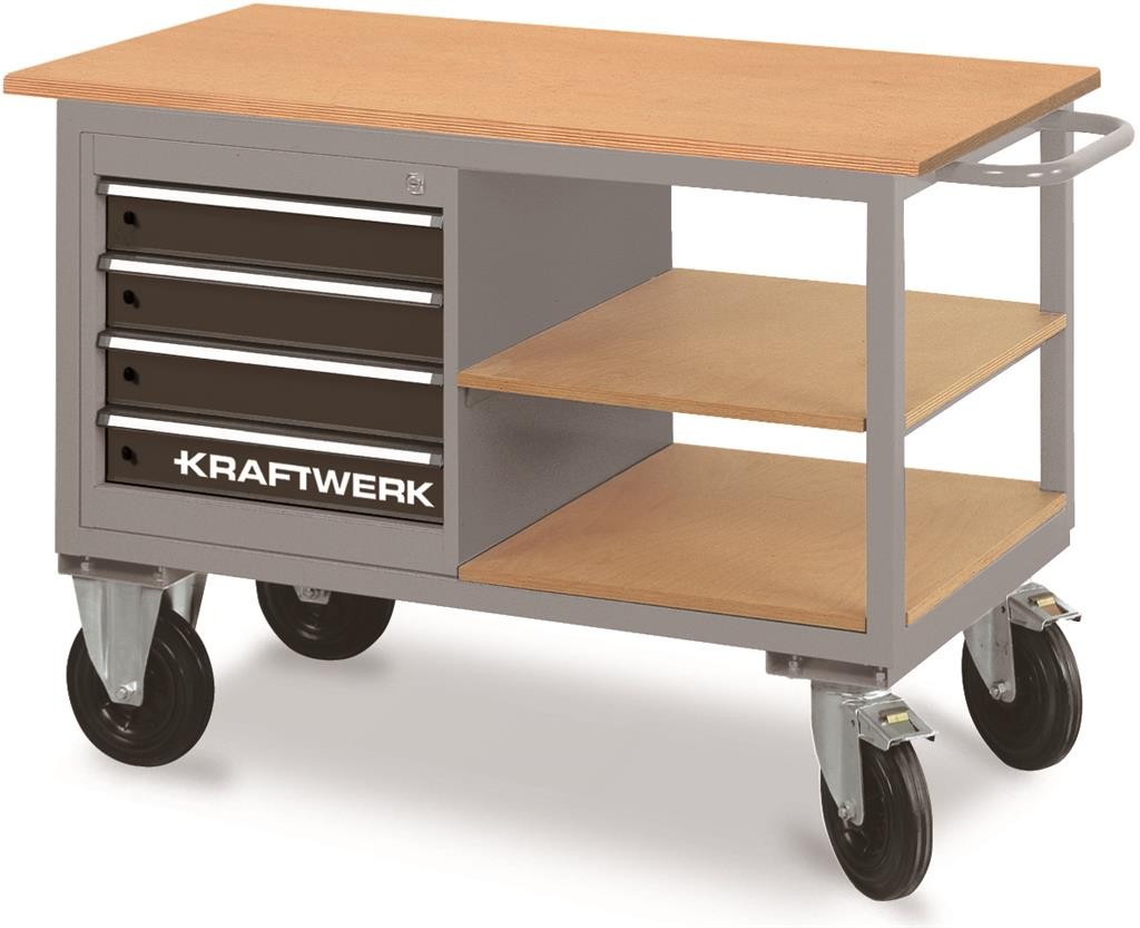 Etabli d'atelier à roulettes 4 tiroirs et 2 étagères - KRAFTWERK