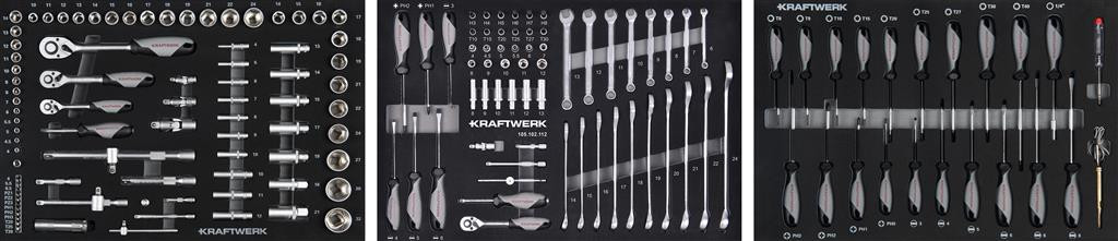 Insert avec 154 outils pour servante d'atelier - 3 plateaux - KRAFTWERK