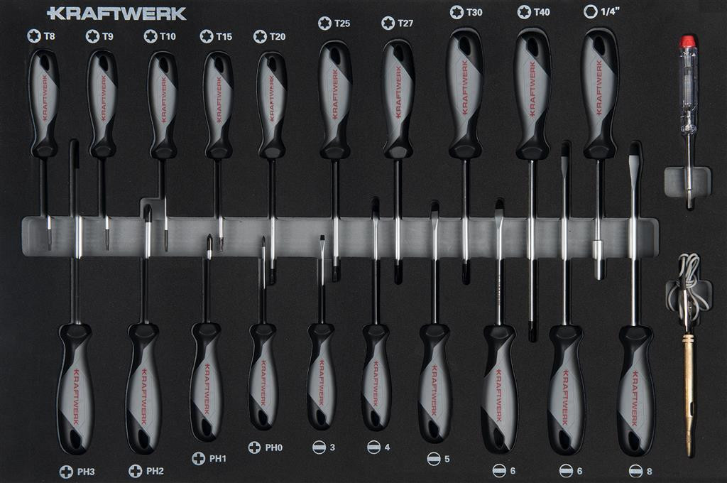 Insert avec 22 outils - Tournevis - pour servante d'atelier - 60x40 cm Basic Line - KRAFTWERK