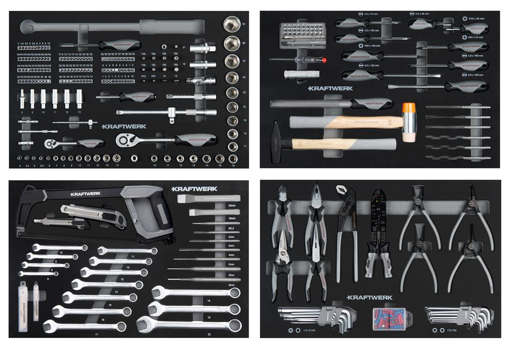 Insert avec 337 outils pour servante d'atelier - 4 plateaux - KRAFTWERK