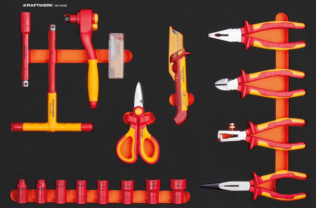 Insert Inaly VDE avec cliquet réversible 3/8", pince, 18 pièces - KRAFTWERK