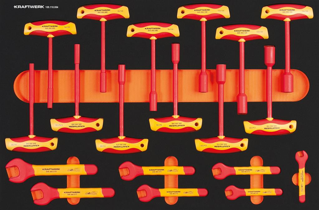 Insert Insert VDE avec clé à fourche, clé à douille avec poignée en T hexagone externe - 19 pièces - KRAFTWERK