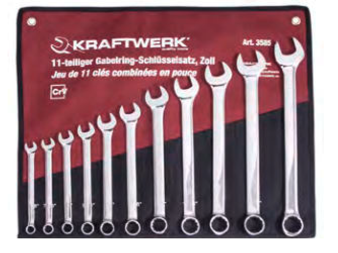 Jeu 11 clés combinées polies miroir avec trousse - KRAFTWERK