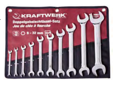 Jeu de 10 clés à fourche double polies miroir 6 à 32 mm avec trousse - KRAFTWERK
