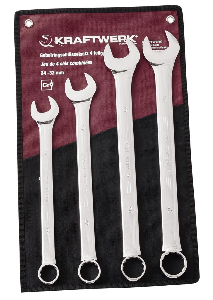 Jeu de 4 clés combinées polies miroir 24 à 32 mm avec trousse - KRAFTWERK