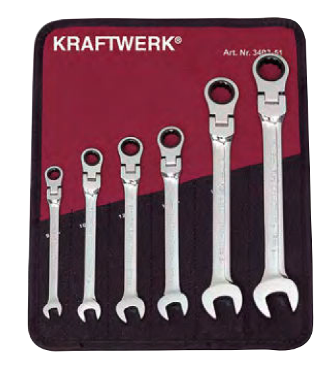 Jeu de 6 clés combinées à cliquet articulées CK de 8 à 19 mm - KRAFTWERK