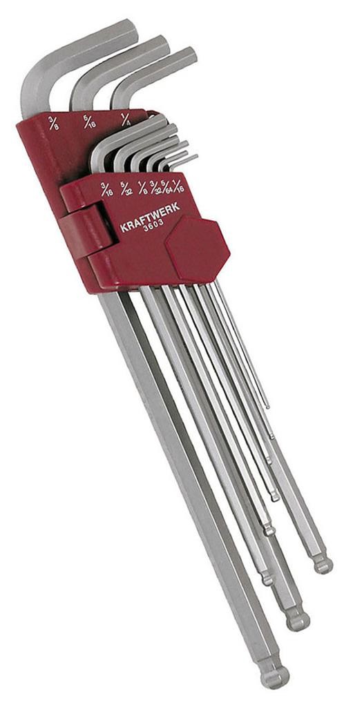 Jeu de 9 clés mâles coudées à tête sphériques en pouce - KRAFTWERK