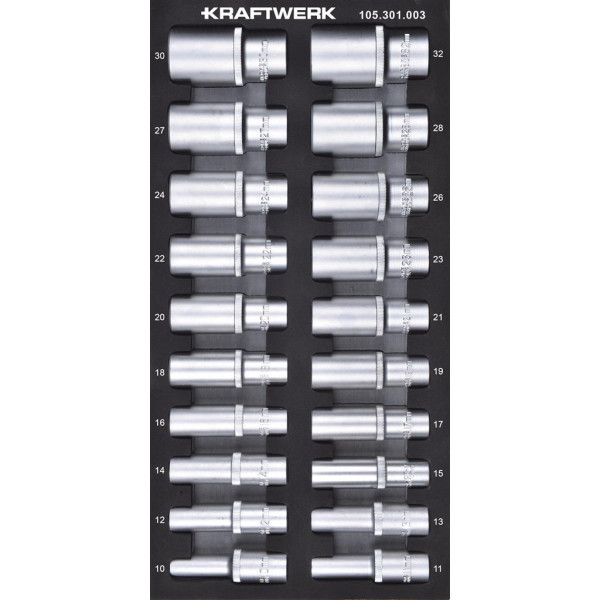 Jeu de douilles hexagonales 1/2" métrique longue inlay 20x40 avec 20 outils- KRAFTWERK