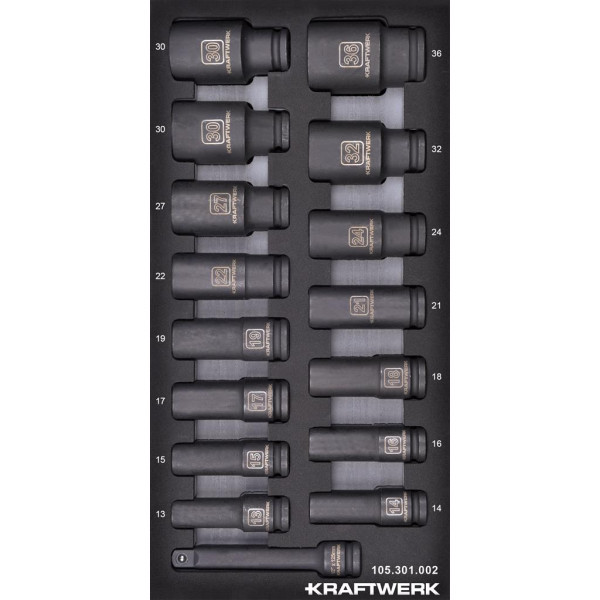 Jeu de douilles longues métriques 1/2" inlay 20x40 avec 16 outils - KRAFTWERK