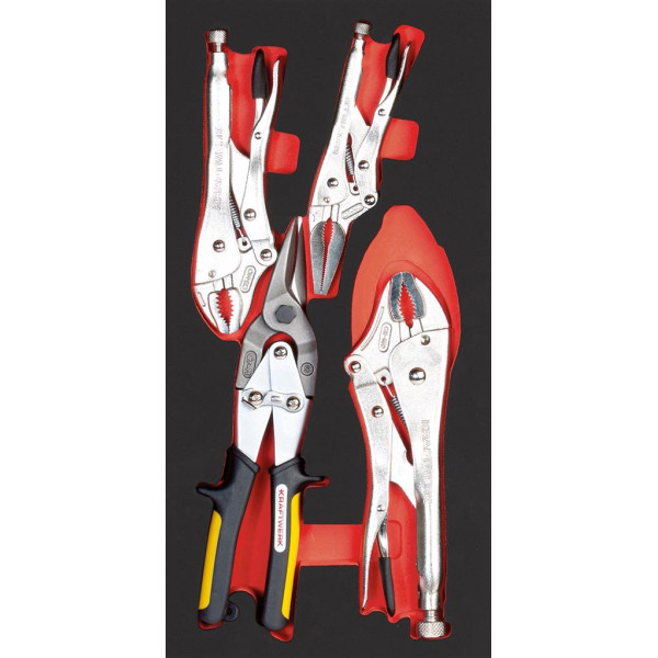 Jeu de pinces de serrage et cisaille à tôle - Insert 40x20 cm avec 4 outils - KRAFTWERK