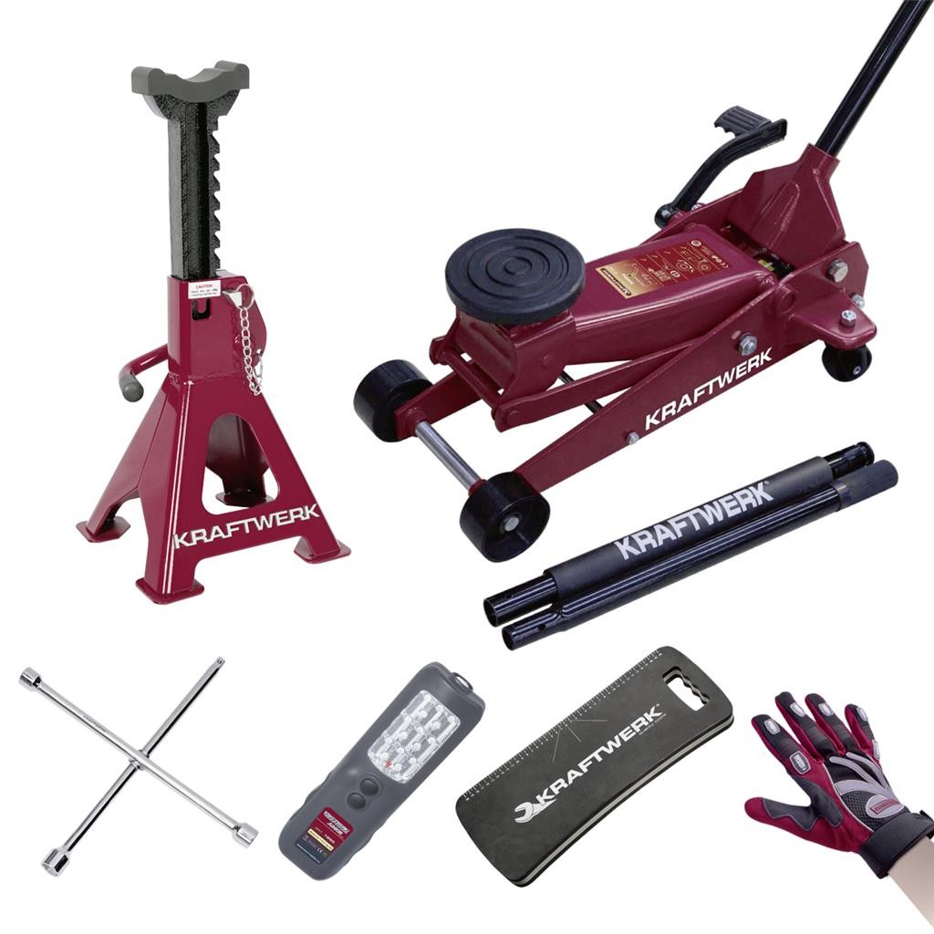 Jeu d'outils de changement de roue - 6 pièces avec cric 3T - KRAFTWERK