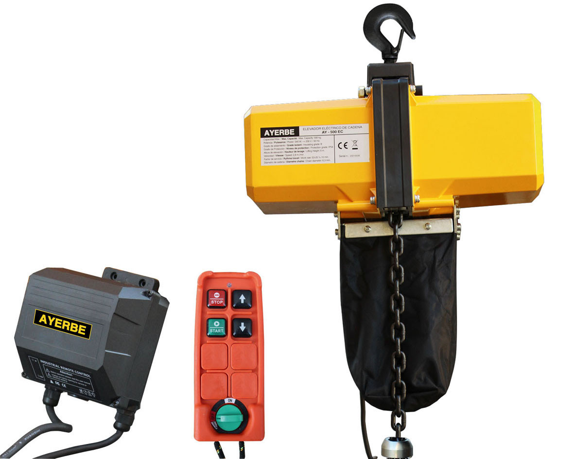 Palan à chaine électrique avec télécommande AY-500-EC-T - Capacité max 500 kg - 6 m - 540W - 230V - AYERBE