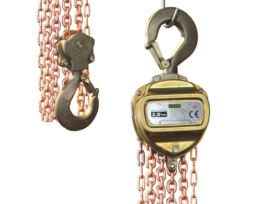 Palan à chaine manuel AY-PROF-2000-ATEX - Capacité max 2000 kg - 3 m - 1 chaîne - AYERBE