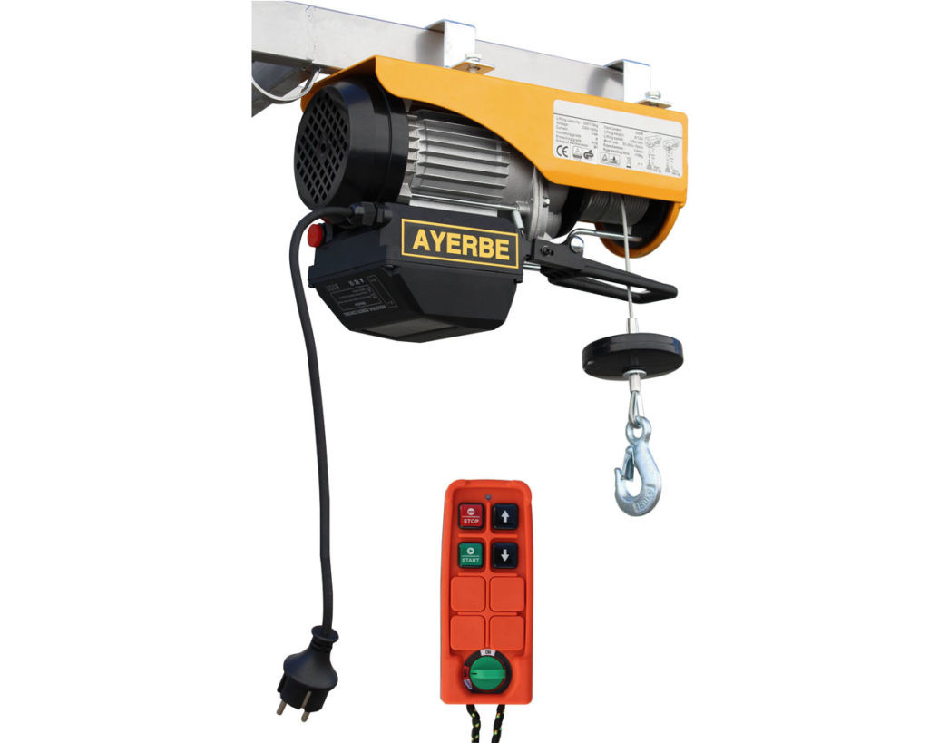 Palan électrique avec télécommande AY-100/200-T - 100 kg/12 m et 200 kg/6 m - 550W - 230V - AYERBE