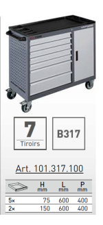 Servante d'atelier BT1100 - 7 tiroirs 60x40 cm sans outils + 1 armoire - KRAFTWERK