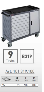 Servante d'atelier BT1100 - 9 tiroirs 60x40 cm sans outils + 1 armoire - KRAFTWERK