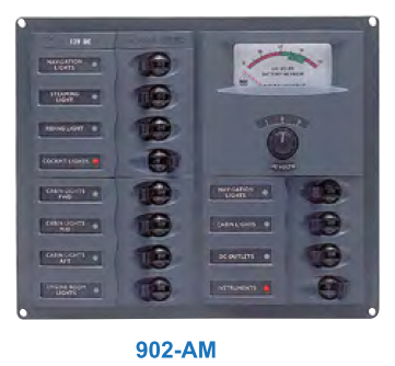 Tableau électrique 12 disjoncteurs CC avec voltmètre analogique - MARINCO BEP