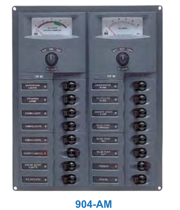 Tableau électrique 16 disjoncteurs CC avec voltmètre + ampèremètre analogiques - MARINCO BEP