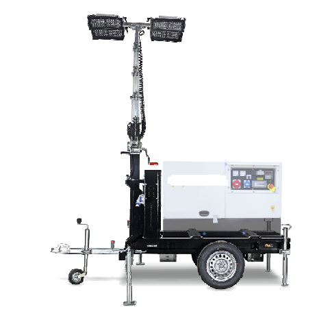 Tour d'éclairage mobile OMEGA 85-L-4X320-SF 5000 m², H 8 m, levage Hydraulique - Chariot routier -- AURORA