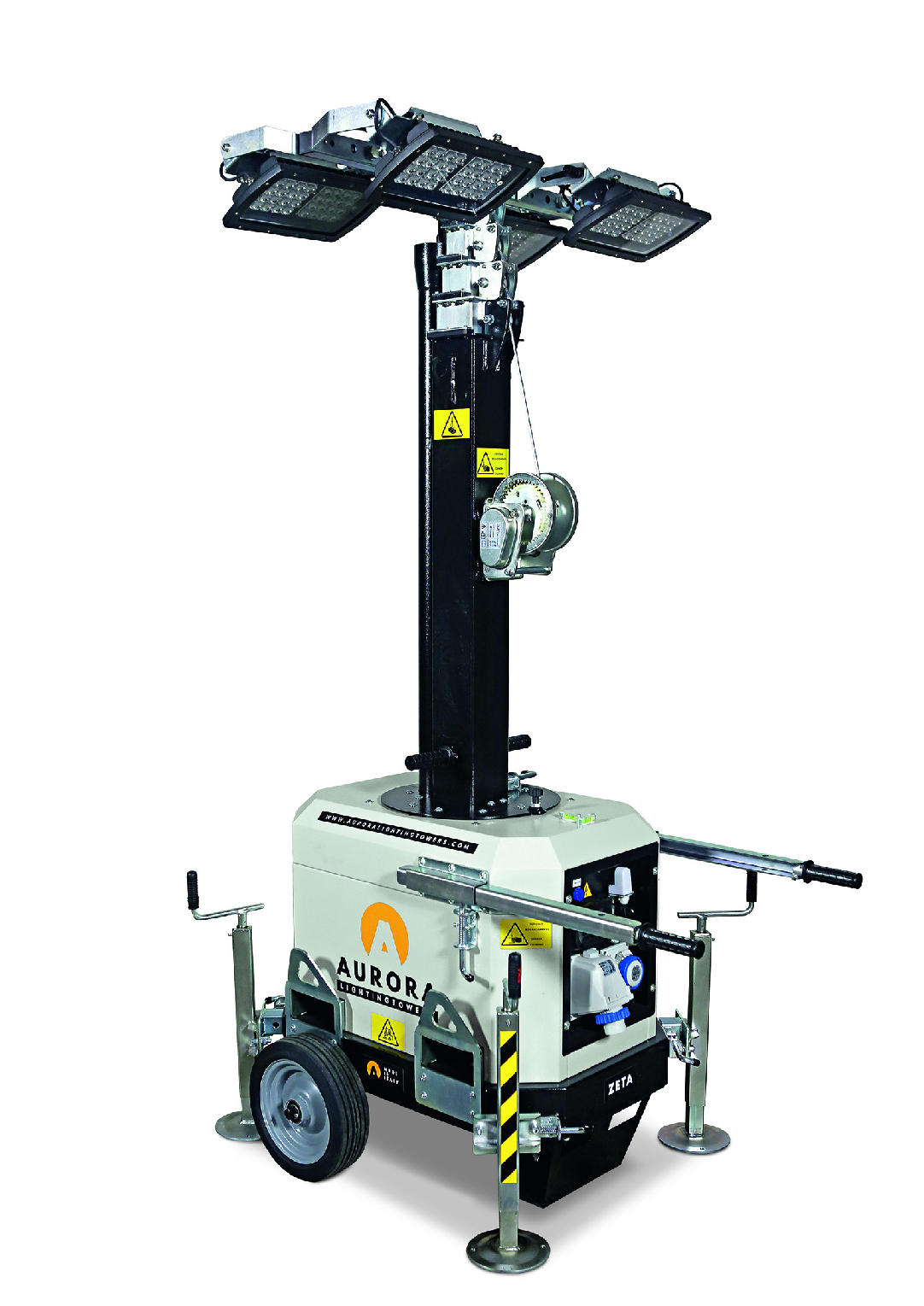 Tour d'éclairage mobile ZETA-L-4X160 - 4 LED 160W, 2600 m², H 7m, levage manuel - AURORA