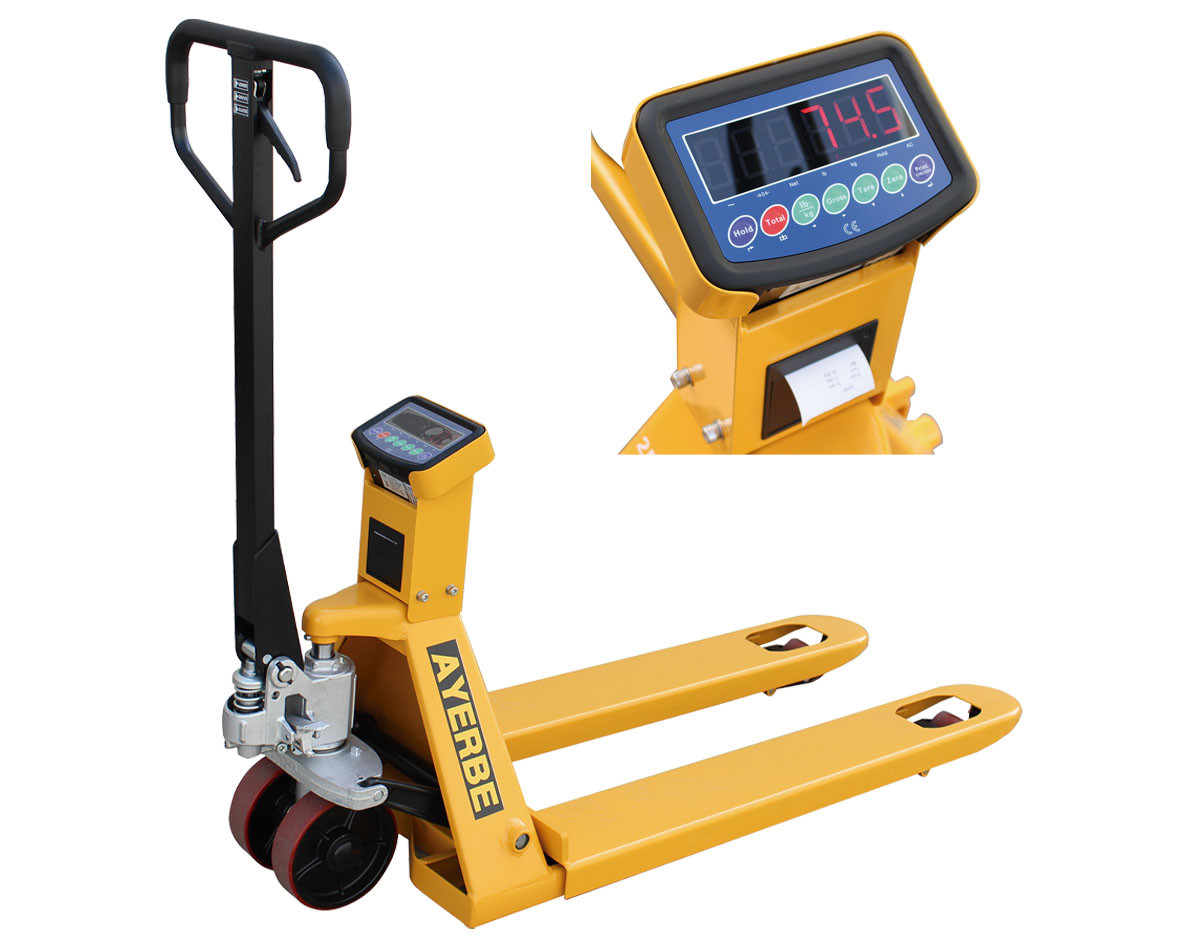 Transpalette manuel peseur avec imprimante YA-2000-TE - 1150x540 mm - Charge utile 2000 kg - AYERBE