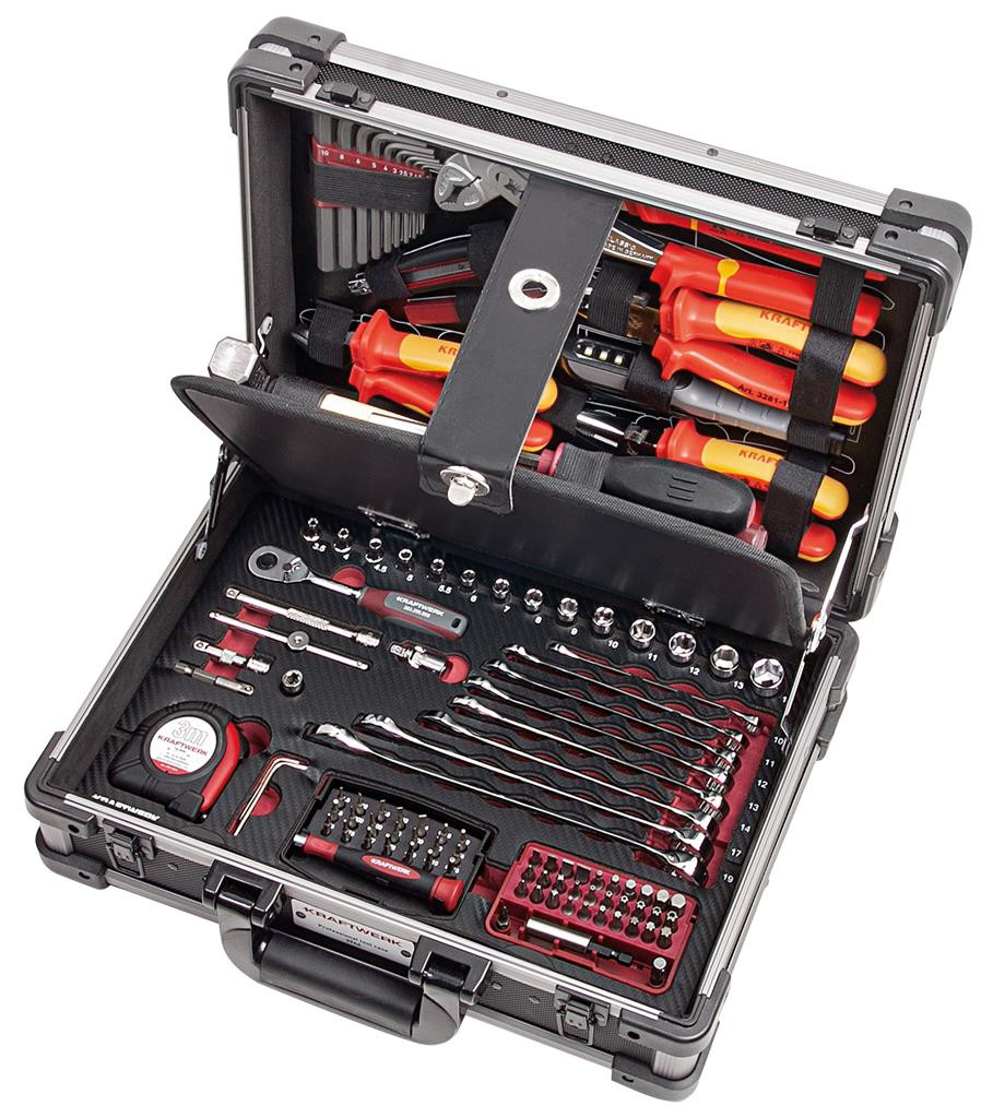 Valise professionnelle en ALU avec outils VDE isolés PRO LINE, 123 pièces - KRAFTWERK
