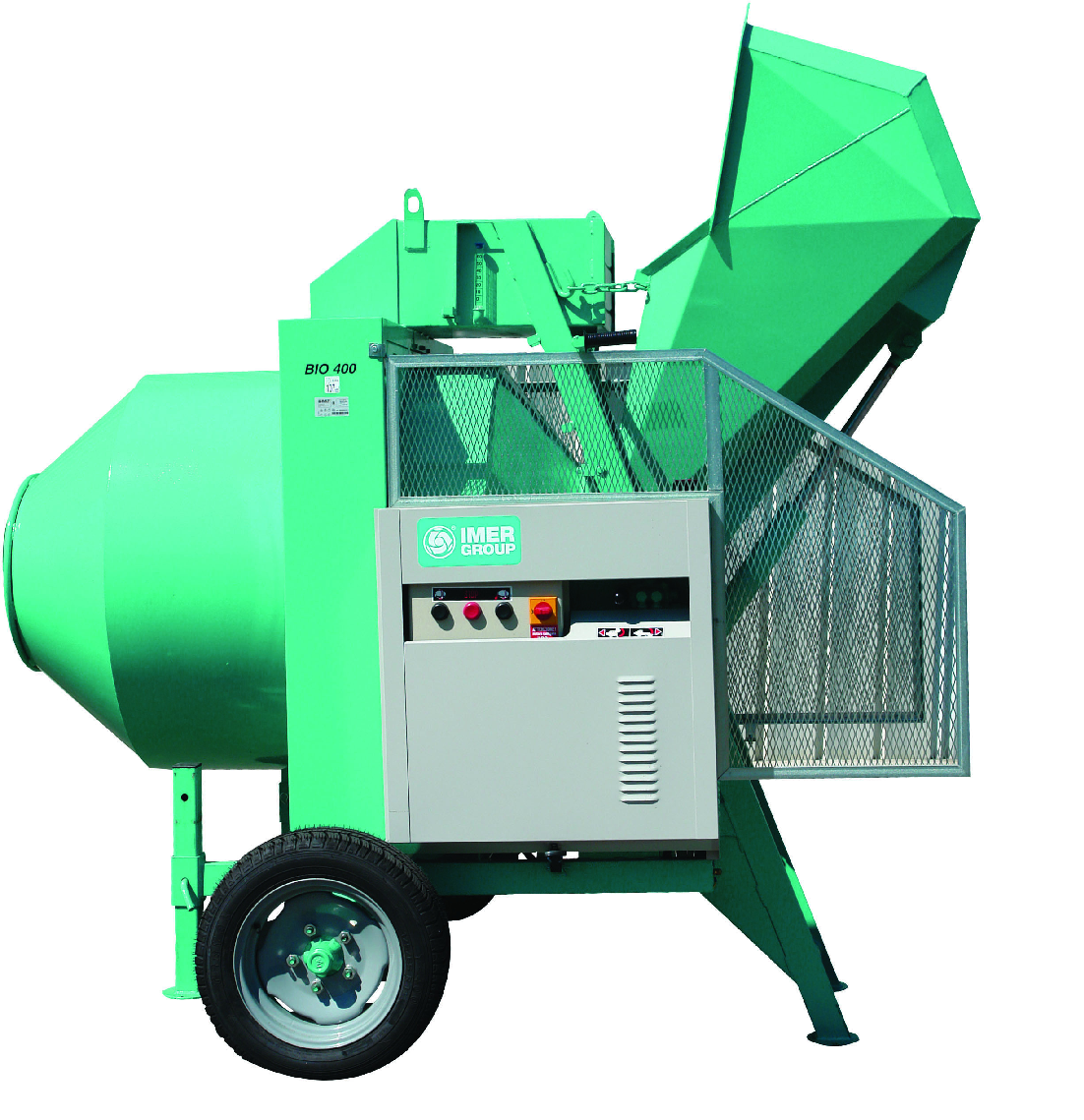 Bétonnière hydraulique à chargeur BIO 400 Triphasé 400 V - 2.9 kW - Malaxage 320 L - 89 dB(A) - 930 kg - IMER FRANCE