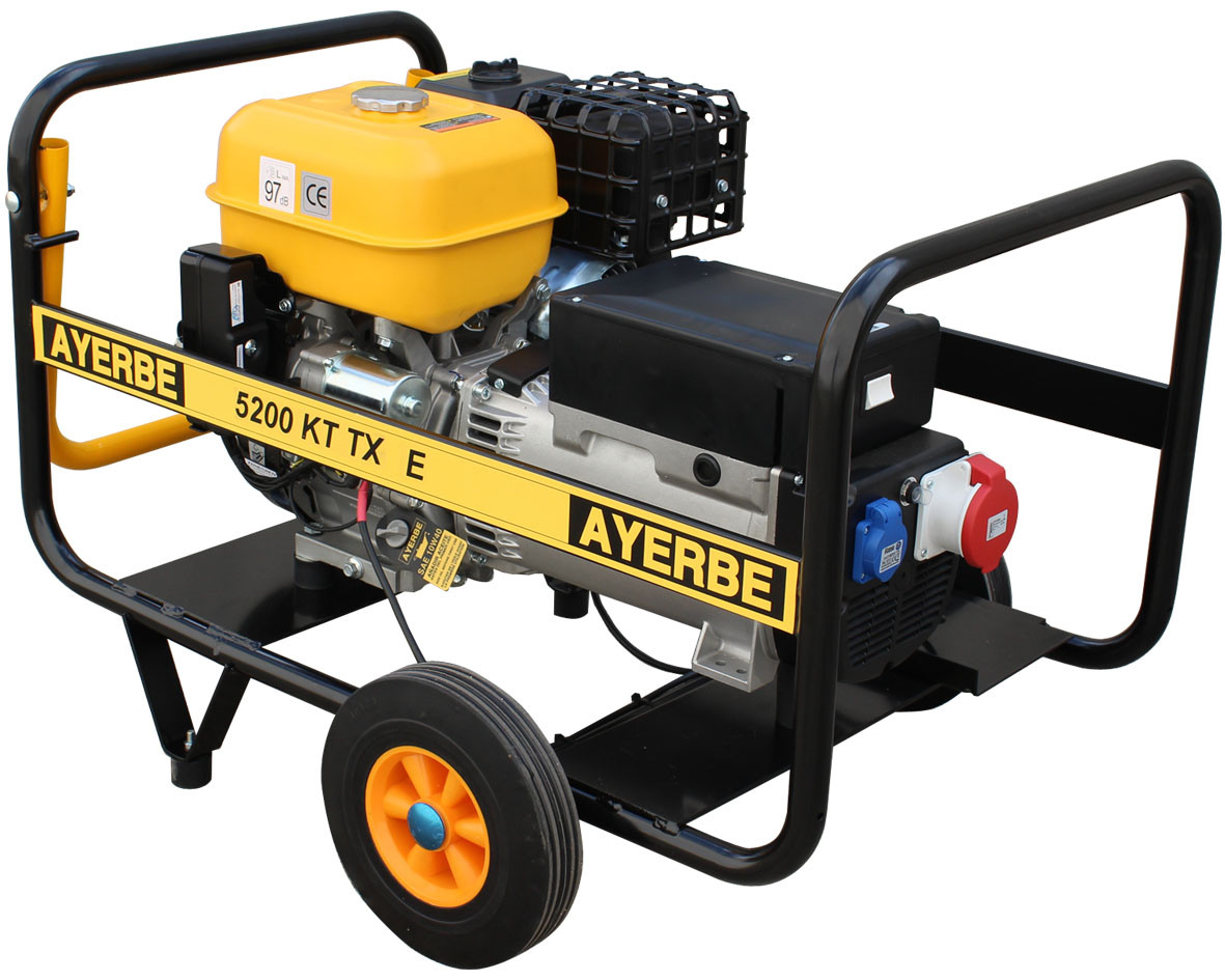Groupe électrogène AY-5200-KT-TX-E - Triphasé 400V - Essence - 5.5 KVA 4.4 KW - Démarrage électrique - AYERBE