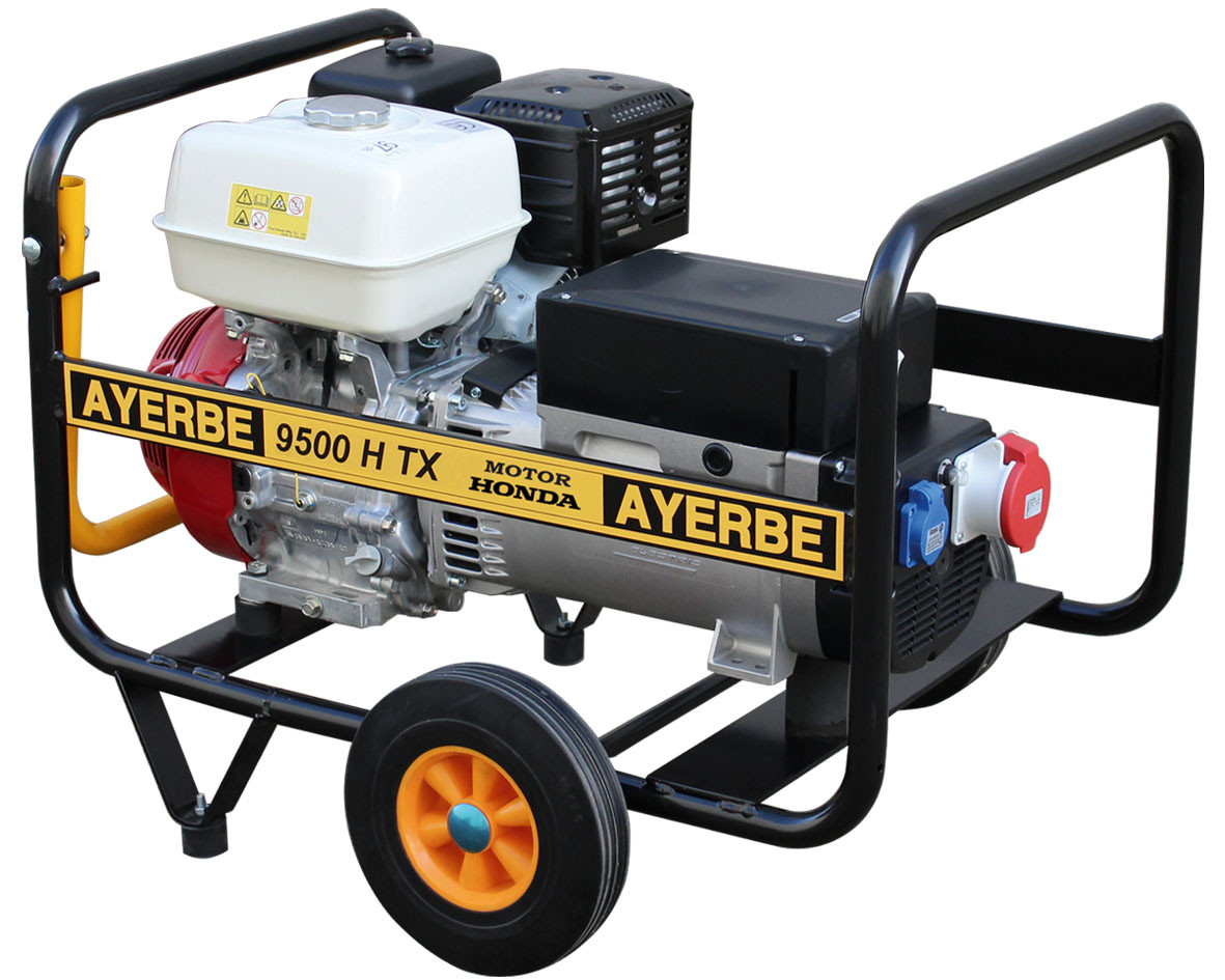 Groupe électrogène AY-9500-H-TX-E - Triphasé 400V - Honda GX essence - 9.5 KVA 7 KW - Démarrage électrique - AYERBE