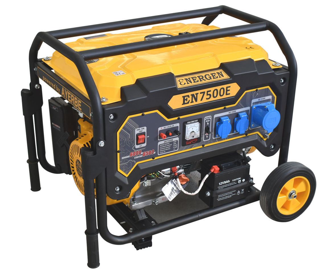 Groupe électrogène AY-EN-7500-E - AVR - Monophasé 230V - Essence - 6.5 KW 8.1 KVA - Démarrage électrique - AYERBE