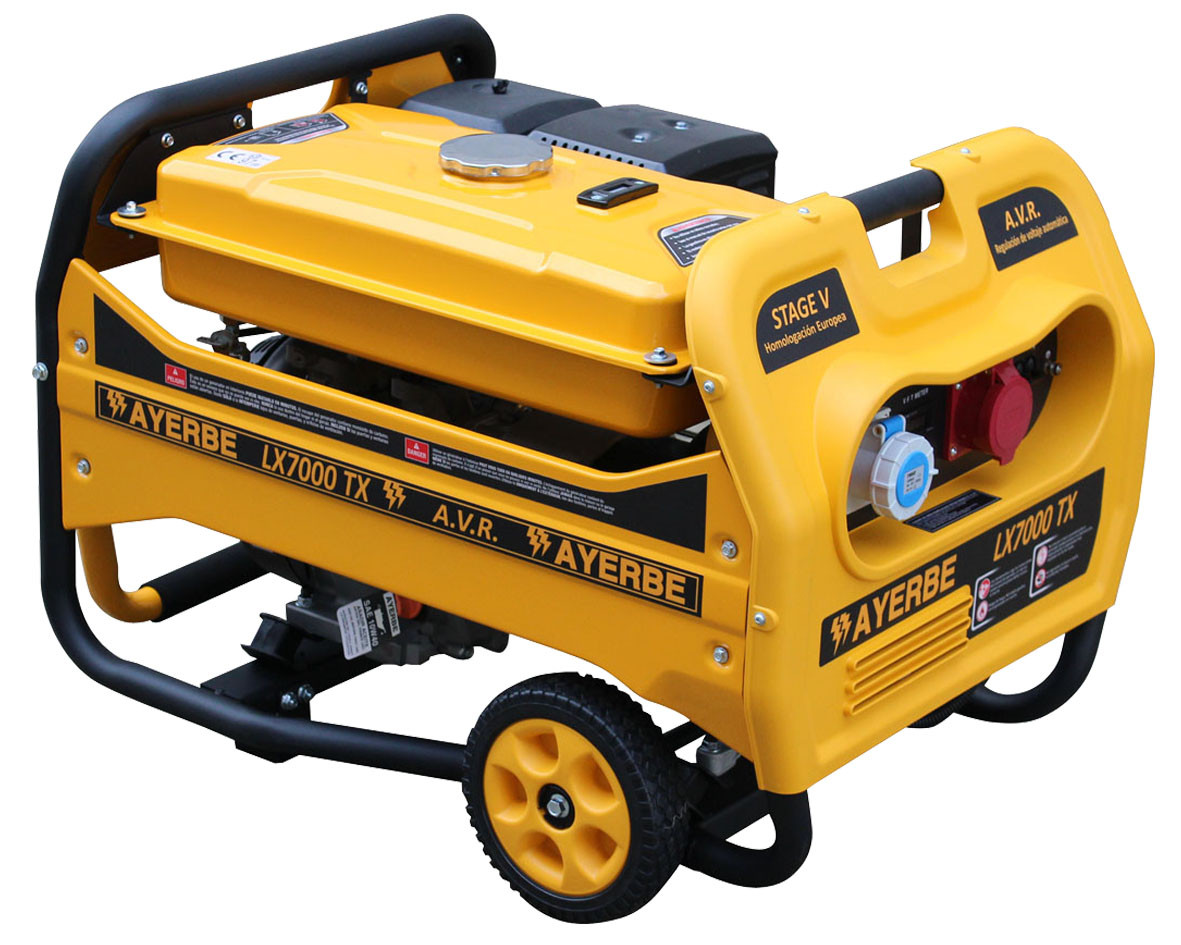 Groupe électrogène AY-LX-7000-TX AVR - Triphasé 400V - Essence - 7 KW 8.7 KVA - Démarrage manuel - AYERBE