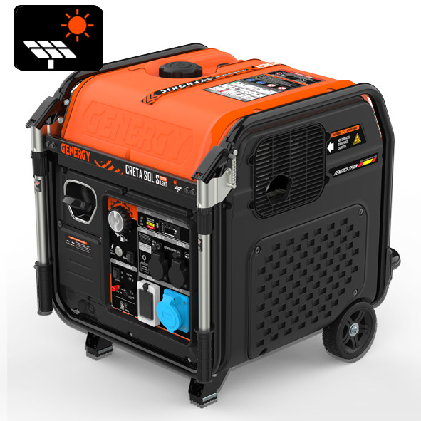 Groupe électrogène CRETA SILENT-SOL silencieux - 7.5 kW - Monophasé 230V - Essence - Inverter - Installation solaire - GENERGY