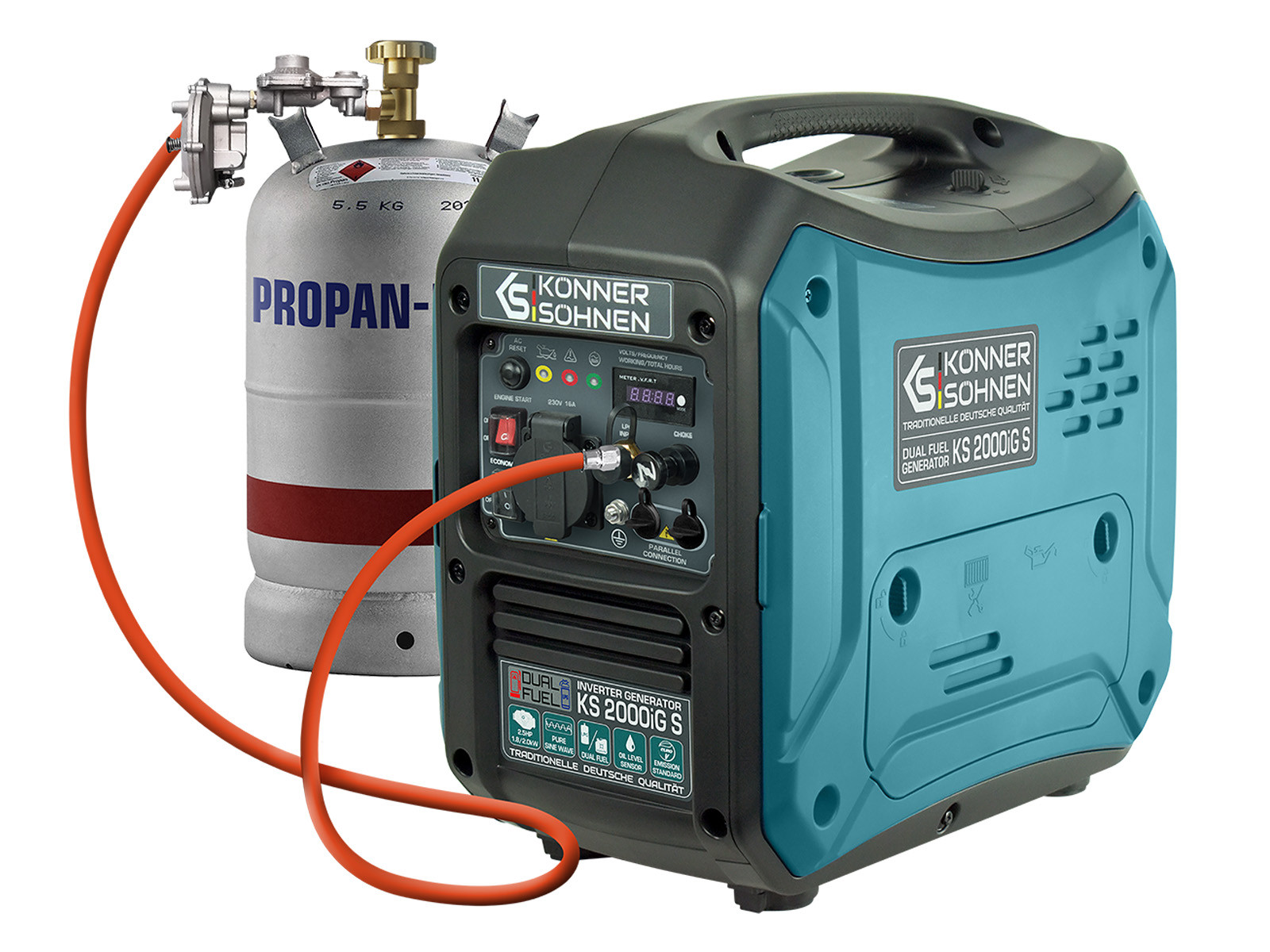 Groupe électrogène KS-2000iG-S - Essence et Gaz - 2 kW - INVERTER - Monophasé 230V - Démarrage manuel - Könner & Söhnen