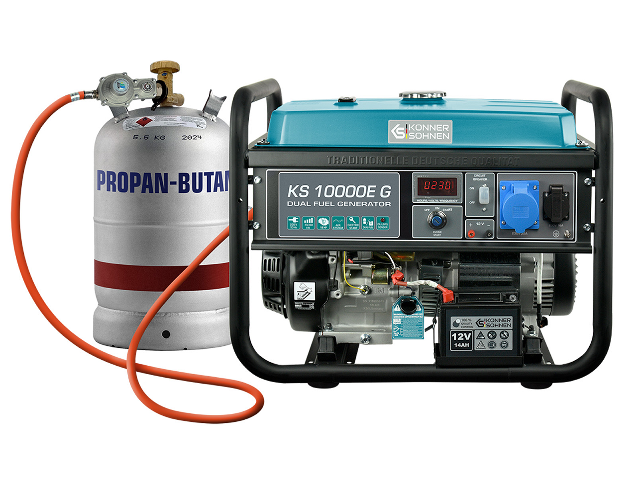 Groupe électrogène KS10000E-G - Essence et Gaz - 8 kW Monophasé 230V - AVR - Démarrage électrique/manuel - Könner & Söhnen