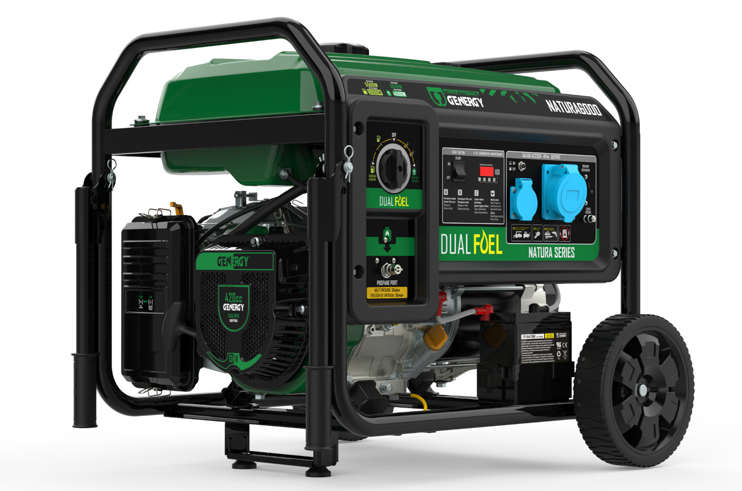 Groupe électrogène NATURA 6000 - Essence et Gaz - 5.5 kW 230V - SVR/AVR - Démarrage électrique - GENERGY