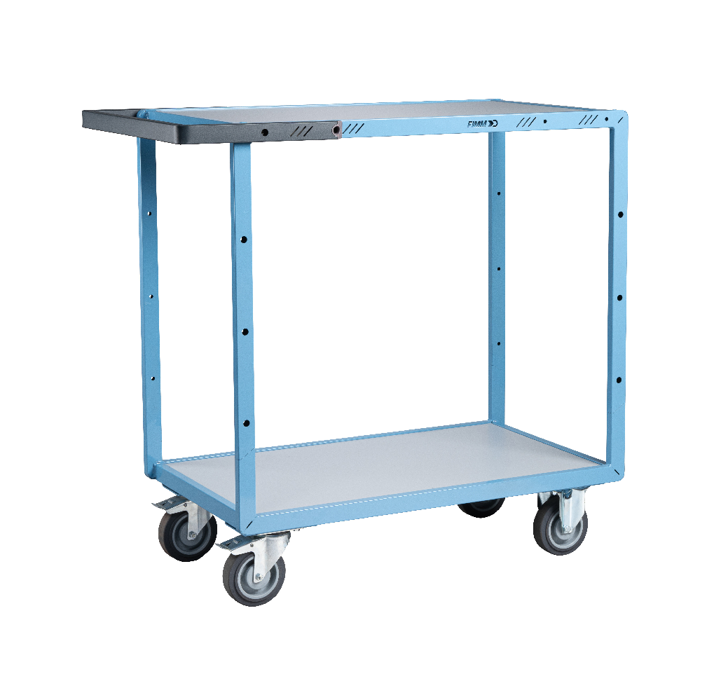 Servante mécano-soudée 2 plateaux mélaminés - 850 x 500 mm - roues CC - Charge utile 250 kg - FIMM