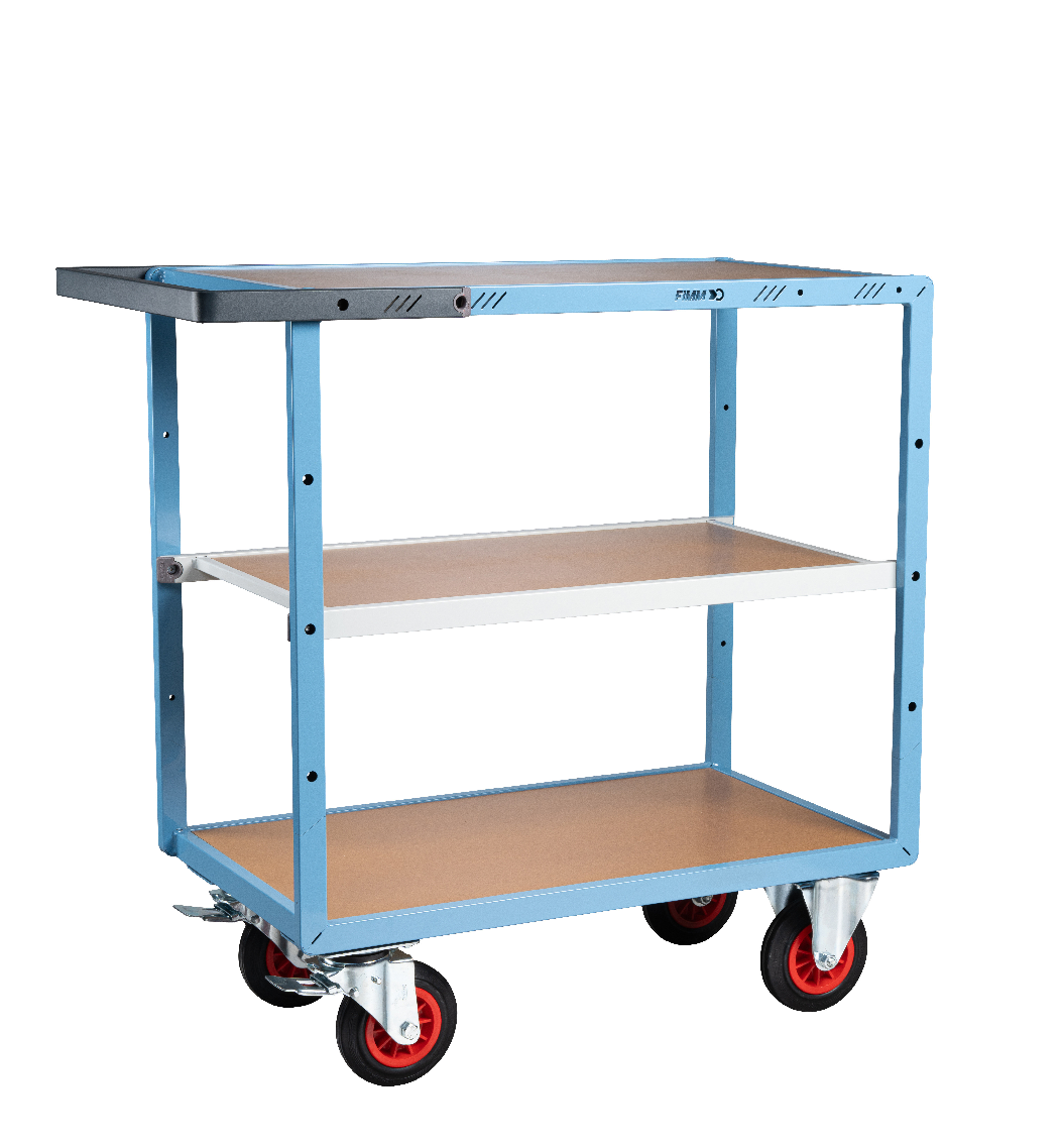 Servante mécano-soudée 3 plateaux médium - 850 x 500 mm - roues TPE - Charge utile 400 kg - FIMM