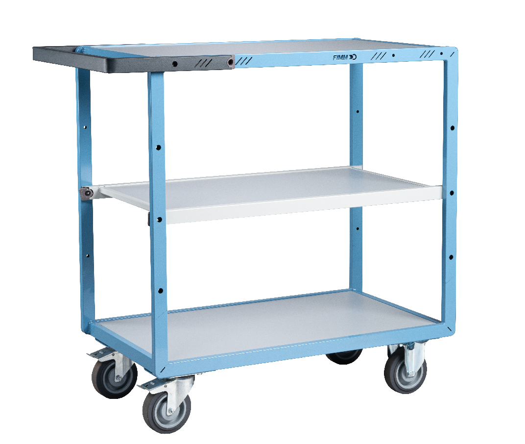 Servante mécano-soudée 3 plateaux tôle galva - 850 x 500 mm - roues CC - Charge utile 250 kg - FIMM