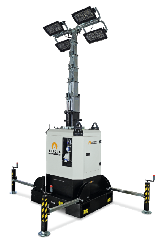 Tour d'éclairage fixe DELTA-L-4X320 - 4 LED 320W 5000 m², H 8.5m levage Hydraulique - AURORA